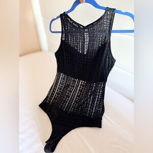 Bebe Bodysuit Black Lace Mesh Sleeveless Size M